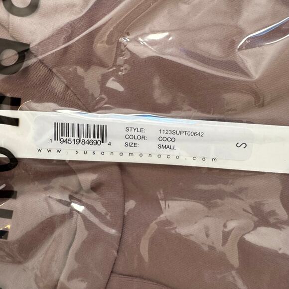 Susana Monaco Long Sleeves Crewneck Faux Wrap Tops Brown NWT Size Small - Picture 10 of 12